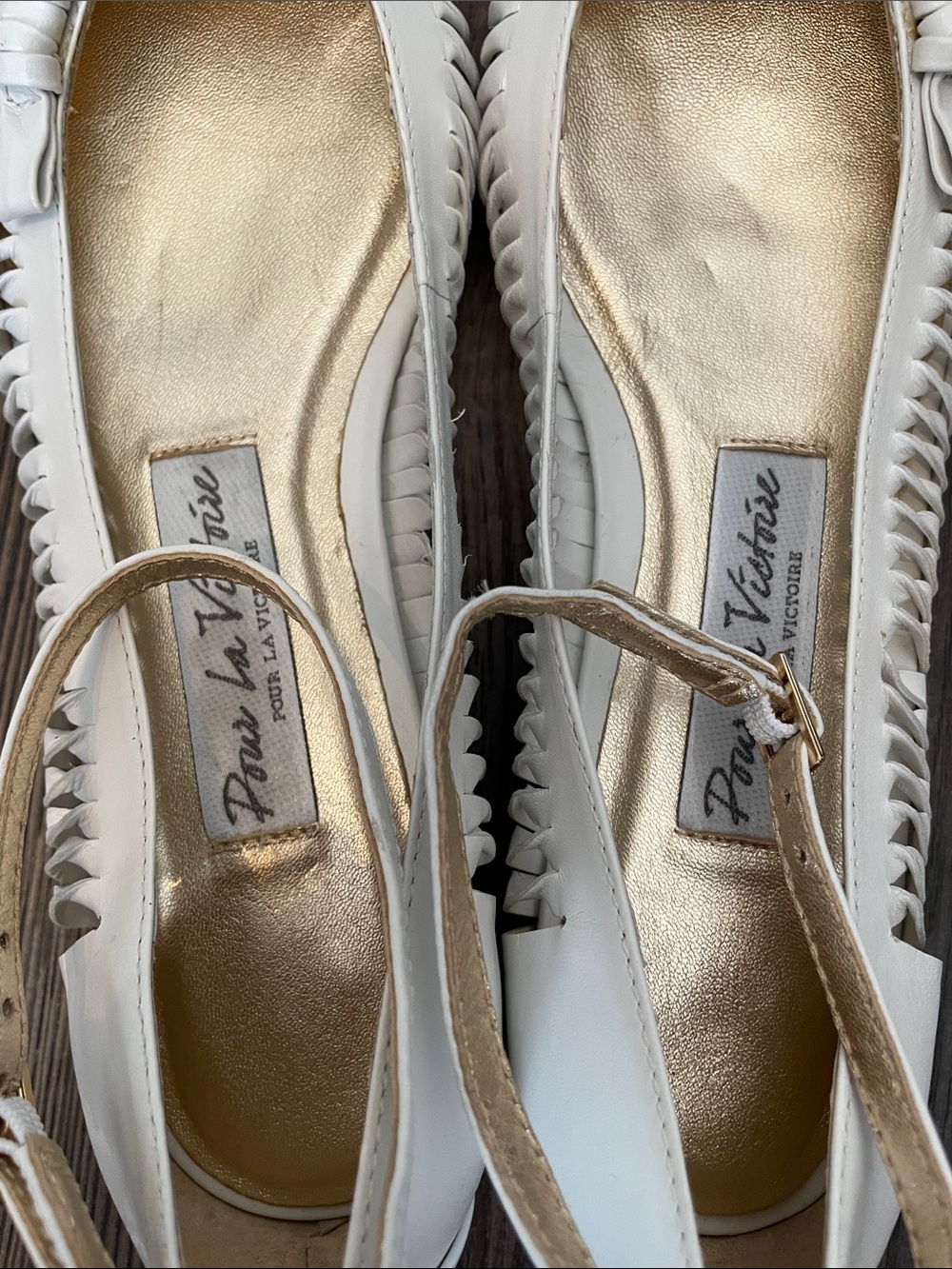 Pour La Victoire White Braided Leather Ankle-Strap Flats Size 7 - Picture 8 of 8